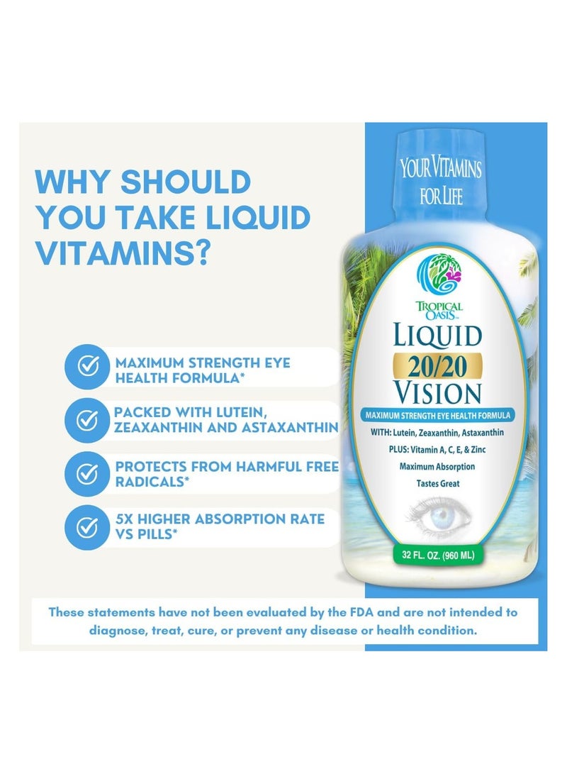 Tropical Oasis Liquid 20/20 Vision - Eye Vitamin Formula w/20mg Lutein, 4mg Zeaxanthin, 4mg Astaxanthin for Vision Support –Max Absorption- Great Taste & No Pills to Swallow– 32 Serv, 32oz - Image 5