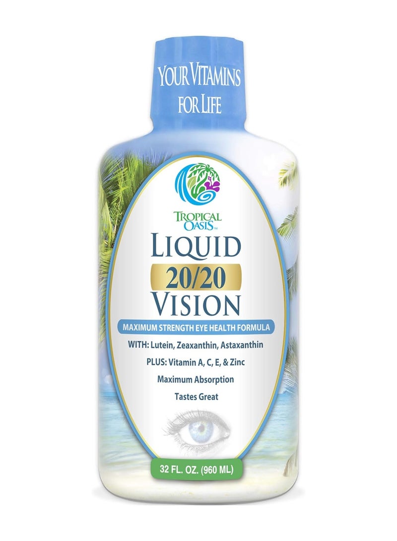Tropical Oasis Liquid 20/20 Vision - Eye Vitamin Formula w/20mg Lutein, 4mg Zeaxanthin, 4mg Astaxanthin for Vision Support –Max Absorption- Great Taste & No Pills to Swallow– 32 Serv, 32oz - Image 1