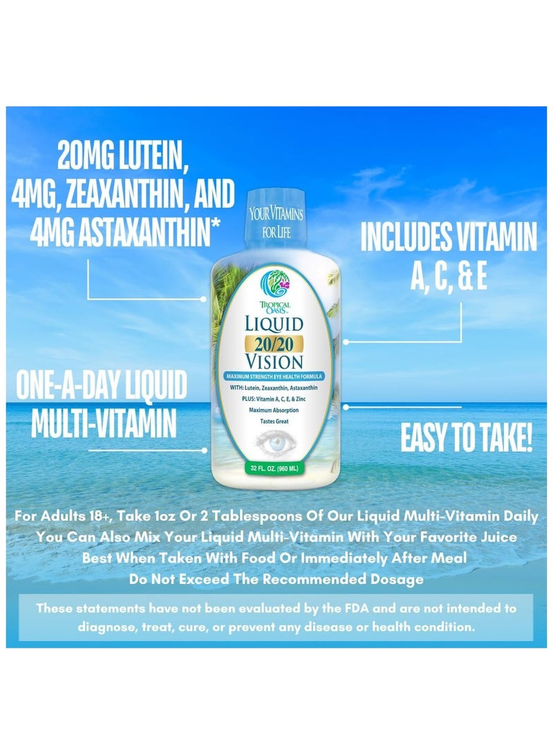 Tropical Oasis Liquid 20/20 Vision - Eye Vitamin Formula w/20mg Lutein, 4mg Zeaxanthin, 4mg Astaxanthin for Vision Support –Max Absorption- Great Taste & No Pills to Swallow– 32 Serv, 32oz - Image 4
