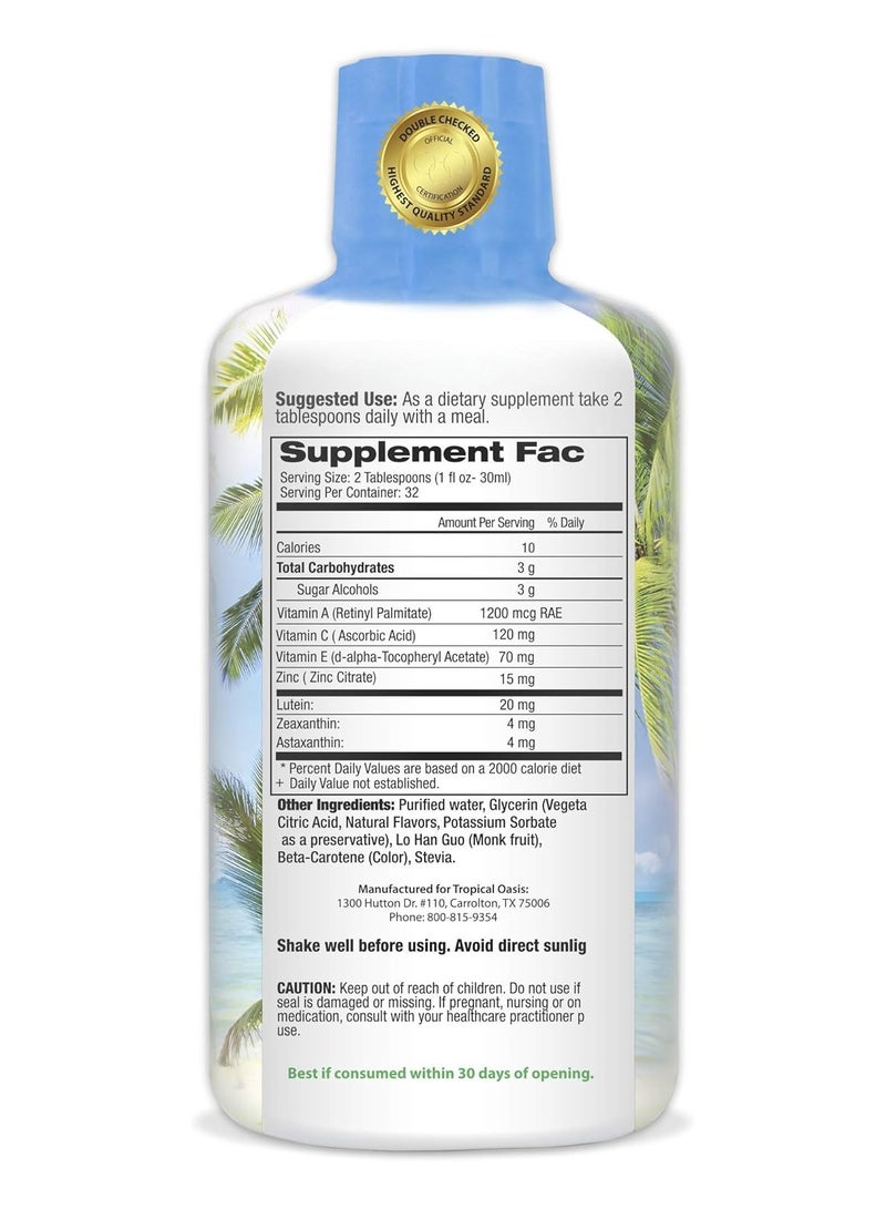 Tropical Oasis Liquid 20/20 Vision - Eye Vitamin Formula w/20mg Lutein, 4mg Zeaxanthin, 4mg Astaxanthin for Vision Support –Max Absorption- Great Taste & No Pills to Swallow– 32 Serv, 32oz - Image 2