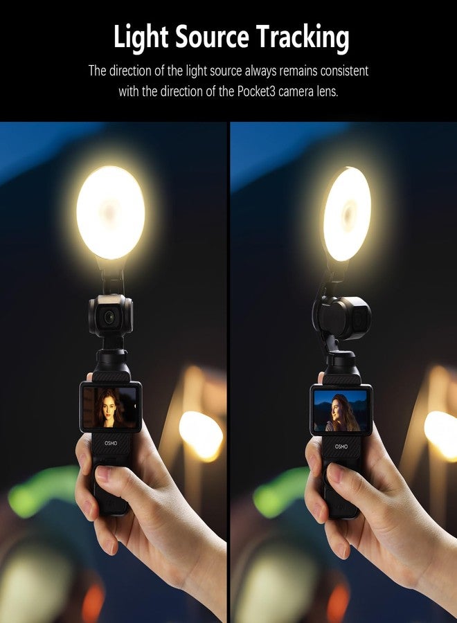 AMAZEAR LED Video Fill Light for DJI OSMO Pocket 3, Pocket3 Accessories for Vlogging Photography Flash Lighting, Auto Follow Gimbal, CRI≥95, 3-Colour Temperature 2500-9000K Brightness Adjustable - Image 3