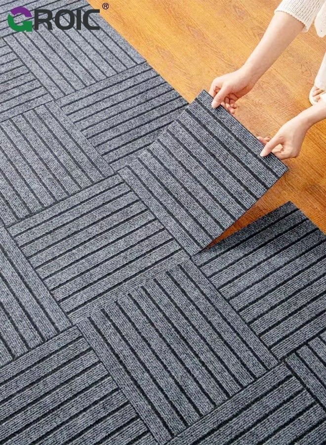 GROIC 12pcs Self-Adhesive Carpet, 30×30CM, Tiles Anti-Slip Reusable Carpet, Durable Polyester Squares Peel and Stick Carpet Floor Tile, Easy Install DIY for Bedroom Living Room Kitchen Indoor Outdoor - Image 1