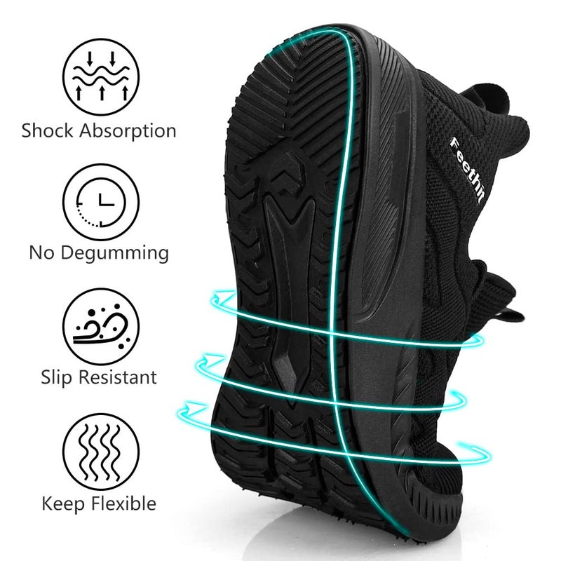 Feethit Mens Slip on Walking Shoes Fashion Lightweight Non Slip Running Sneakers Breathable Comfortable Sneakers for Gym Travel Work All Black 11 - Image 4