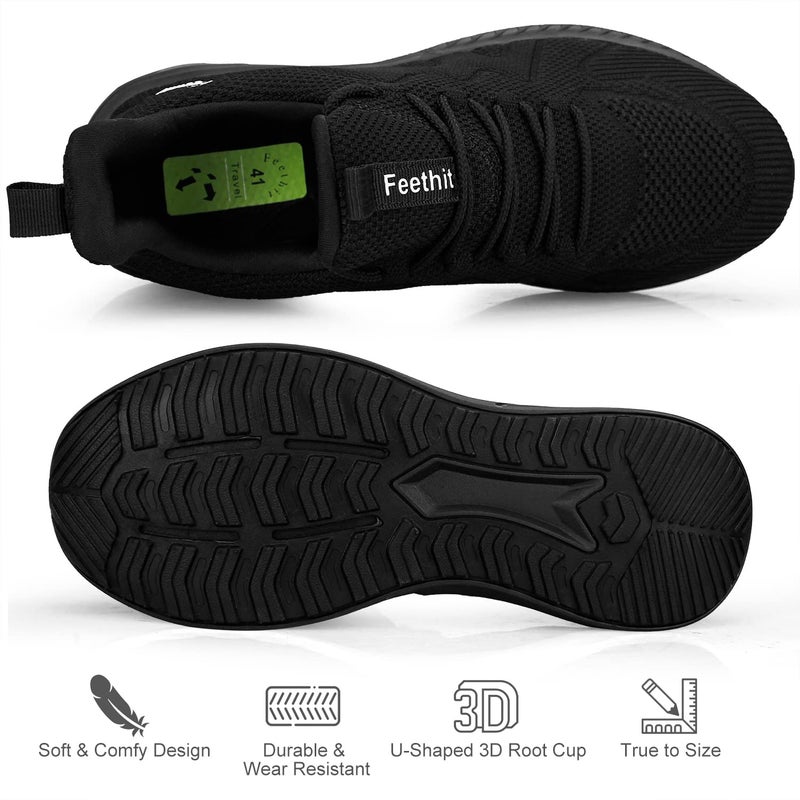 Feethit Mens Slip on Walking Shoes Fashion Lightweight Non Slip Running Sneakers Breathable Comfortable Sneakers for Gym Travel Work All Black 11 - Image 5
