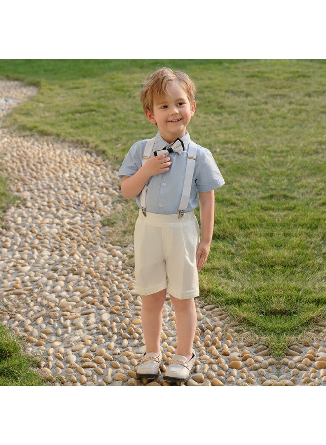 Luobobeibei Children's Summer Short-sleeve Shirt And Suspender Shorts Set, Boys' Children's Day Formal Wear, White Four-piece Set, Size 130 - Image 2