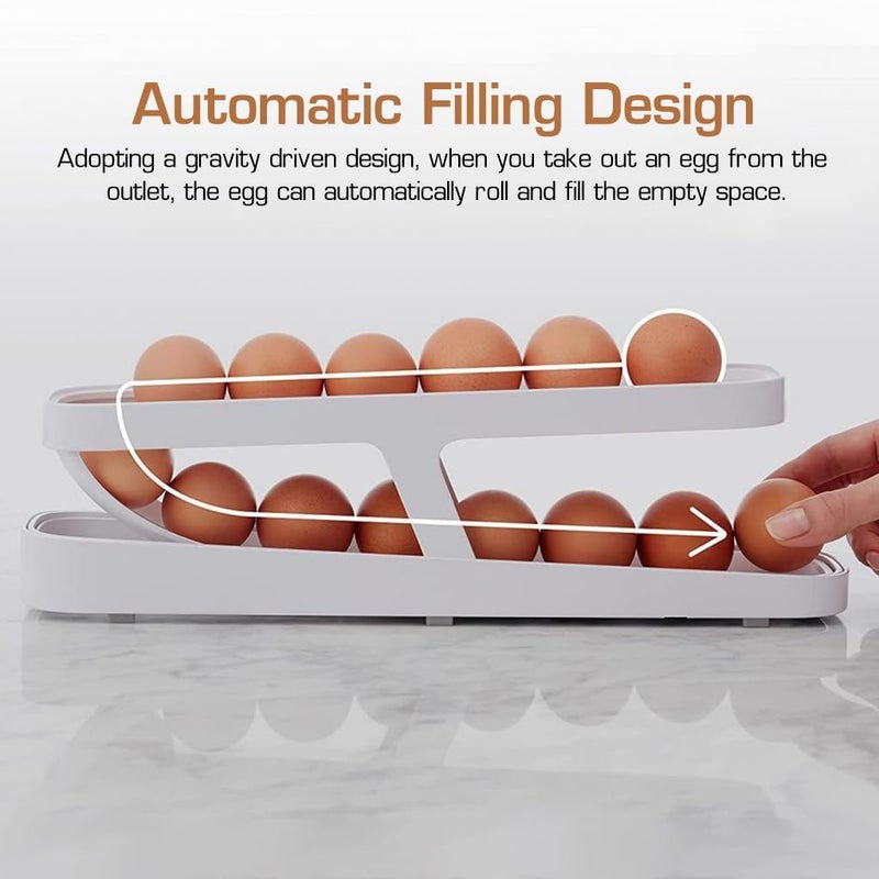 DIKPUL GROUP 2Tier Rolling Egg Dispenser For 1214 Eggs SpaceSaving And Durable Storage Solution With GravityFed Design Ideal For Fridge Pantry Egg Storage Box Container for Refrigerator - Image 2