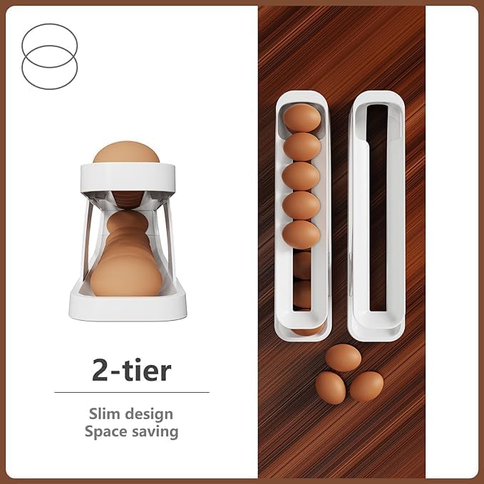 DIKPUL GROUP 2Tier Rolling Egg Dispenser For 1214 Eggs SpaceSaving And Durable Storage Solution With GravityFed Design Ideal For Fridge Pantry Egg Storage Box Container for Refrigerator - Image 4