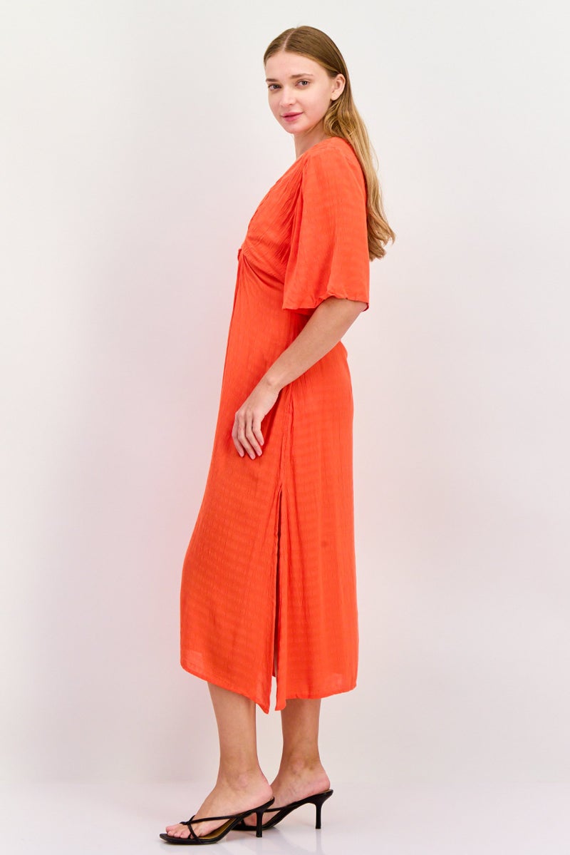 Pepe Jeans Women Textured Midi Dress, Red - Image 3