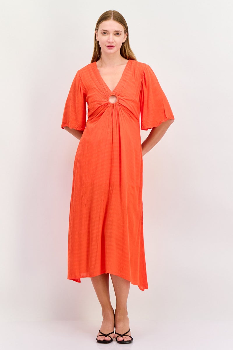 Pepe Jeans Women Textured Midi Dress, Red - Image 1