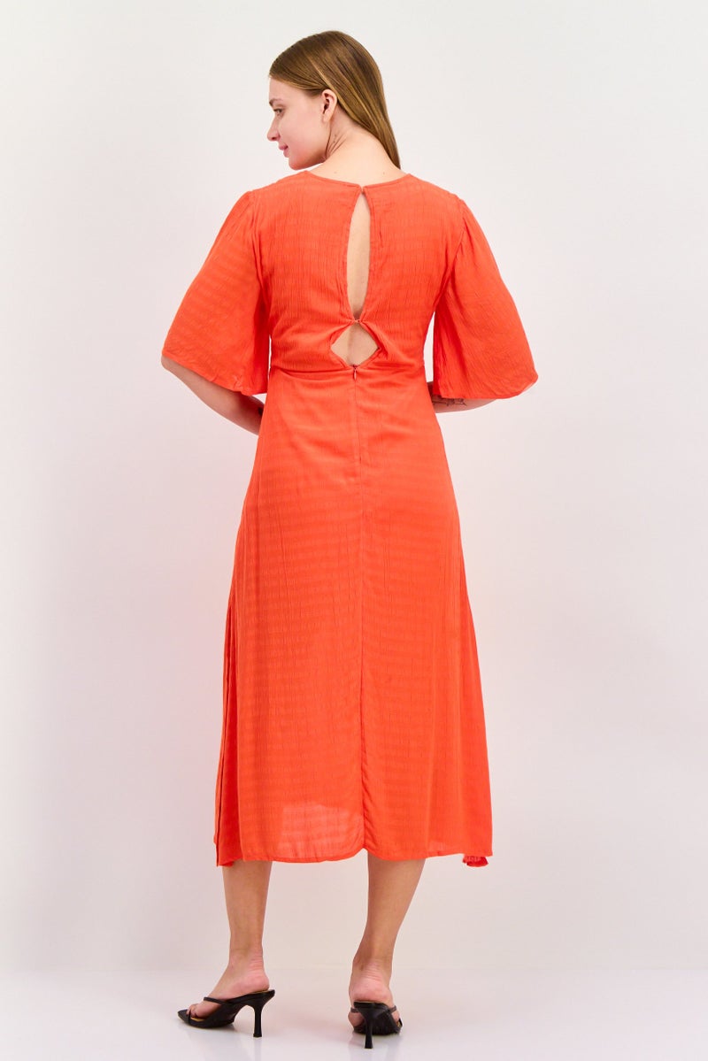 Pepe Jeans Women Textured Midi Dress, Red - Image 4