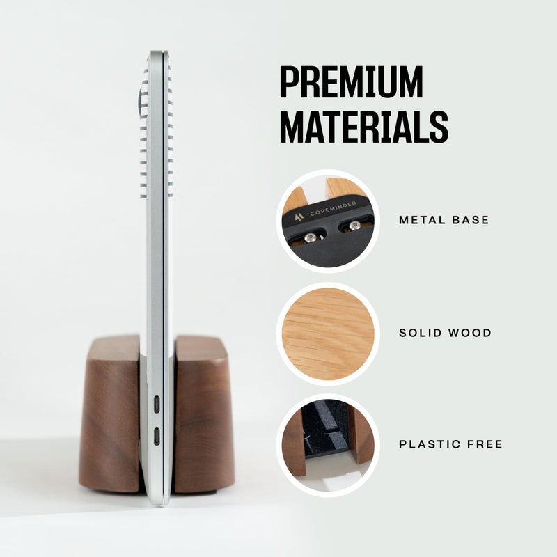 COREMINDED Adjustable Vertical Laptop Stand for Desk, Wooden Laptop Holder, MacBook Pro Stand, Wood Mac Air Dock (Solid Walnut) - Image 5