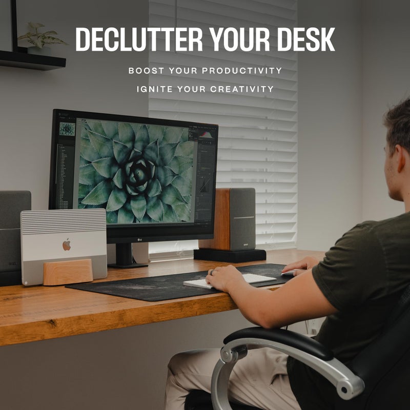 COREMINDED Adjustable Vertical Laptop Stand for Desk, Wooden Laptop Holder, MacBook Pro Stand, Wood Mac Air Dock (Solid Walnut) - Image 2