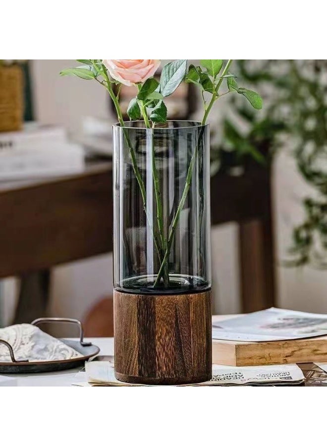 Elegant Glass Vase with Wooden Base - Living Room & Dining Table Decor, Perfect Gift Idea - Image 1