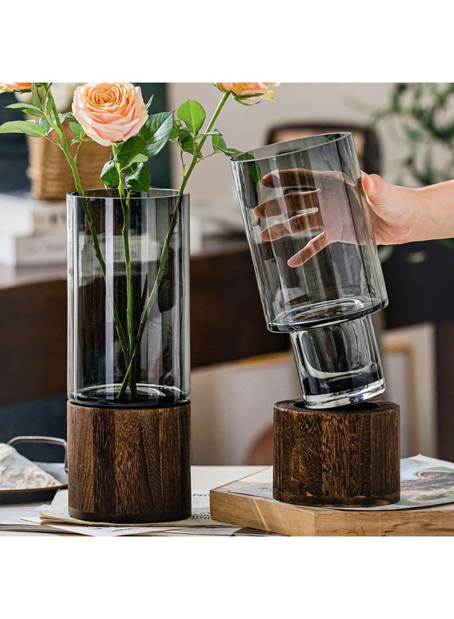 Elegant Glass Vase with Wooden Base - Living Room & Dining Table Decor, Perfect Gift Idea - Image 4