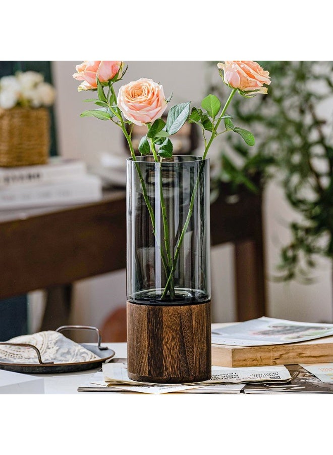 Elegant Glass Vase with Wooden Base - Living Room & Dining Table Decor, Perfect Gift Idea - Image 3