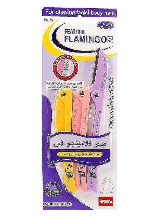 فيذر-فلامنجو شفرات إزالة الشعر للسيدات، لشعر الوجه والجسم، أصفر/وردي/أرجواني، 23 جرام - Image 1