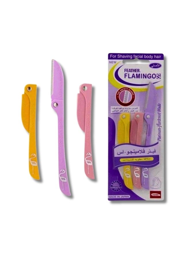 فيذر-فلامنجو شفرات إزالة الشعر للسيدات، لشعر الوجه والجسم، أصفر/وردي/أرجواني، 23 جرام - Image 2