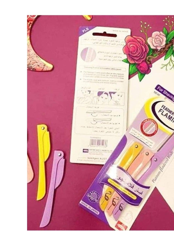 فيذر-فلامنجو شفرات إزالة الشعر للسيدات، لشعر الوجه والجسم، أصفر/وردي/أرجواني، 23 جرام - Image 4
