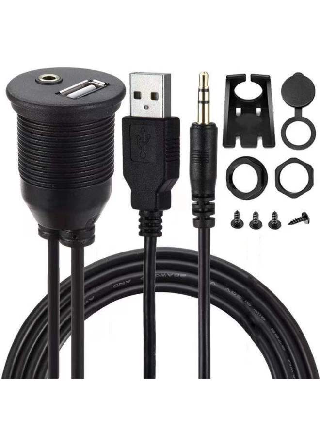 USB Waterproof Line Car Ship Motorcycle Dashboard Line USB Audio Line AM/AF + DC3.5 MF 1m-Color:Black-Length:2m  - Image 2