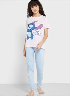 Crew Neck Graphic T-Shirt & Pyjama Set