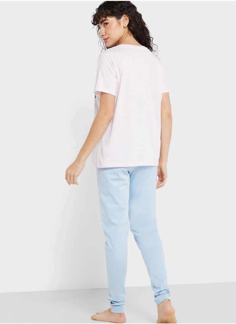 Disney - Crew Neck Graphic T-Shirt & Pyjama Set - Image 1