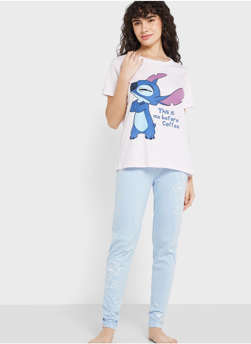 Disney - Crew Neck Graphic T-Shirt & Pyjama Set - Image 1