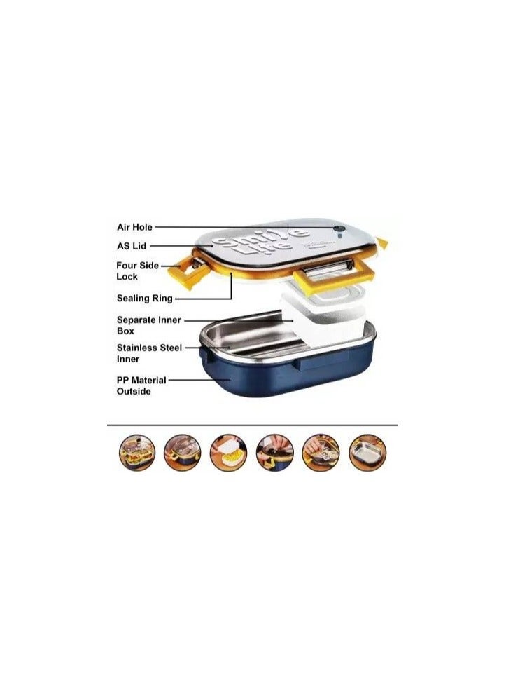 Premium 710ml Stainless Steel Insulated Lunch Box with Mini Sabji Box – Durable, Leak-Proof & Microwave Safe for Adults & Kids - Image 3