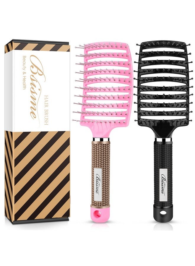 Bsisme Hair Brush Set Curved Vented Detangling Hair Brushes For Women Men Kids Professional Vent Styling Brush For Wet Dry Curly Thick Straight Hair Fast Blow Drying Brush (Pink+ Black) - Image 2
