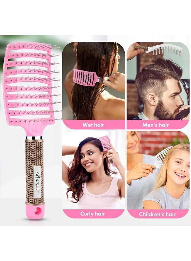 Bsisme Hair Brush Set Curved Vented Detangling Hair Brushes For Women Men Kids Professional Vent Styling Brush For Wet Dry Curly Thick Straight Hair Fast Blow Drying Brush (Pink+ Black) - Image 5