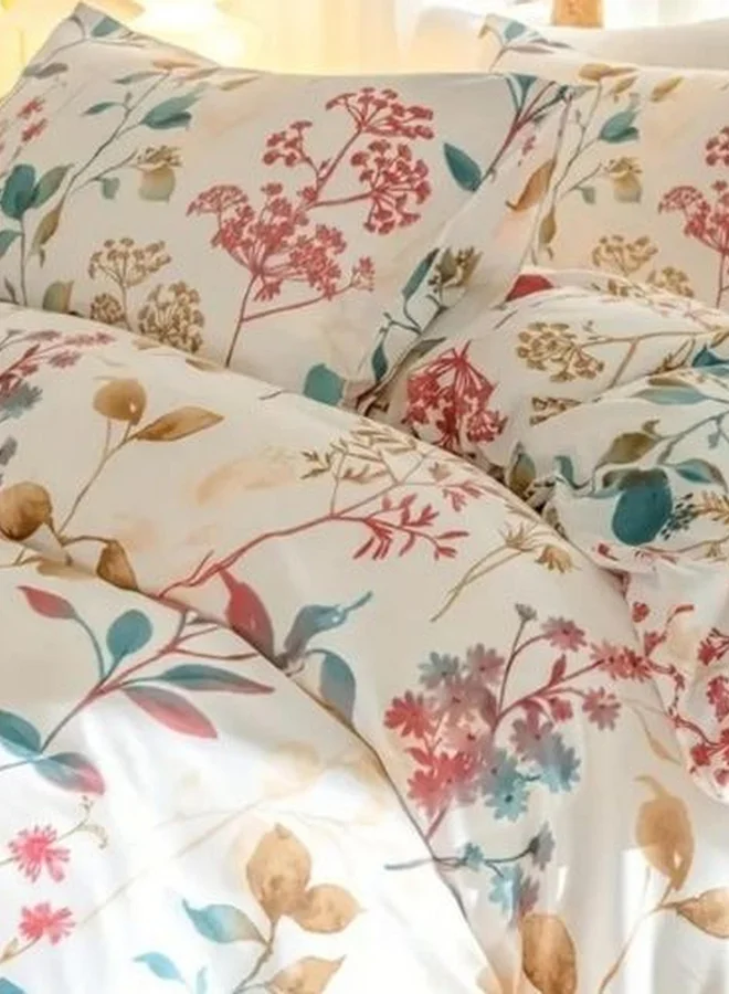 LUNA Home LUNAHOME King size 6-piece botanical red floral style duvet cover set