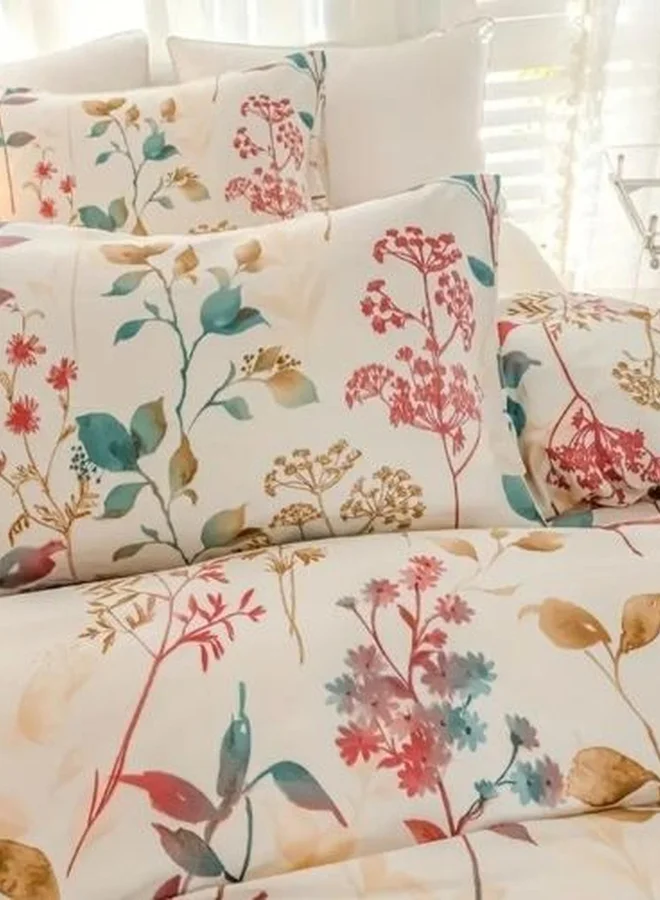 LUNA Home LUNAHOME King size 6-piece botanical red floral style duvet cover set