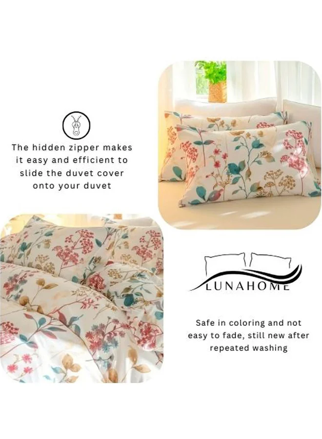 LUNA Home LUNAHOME King size 6-piece botanical red floral style duvet cover set