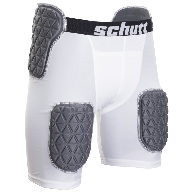 Schutt ProTech Tri All-in-One Football Girdle Padded Compression Shorts with Integrated Hip, Tailbone and Thigh Pads, Varsity, Charcoal/White, Small