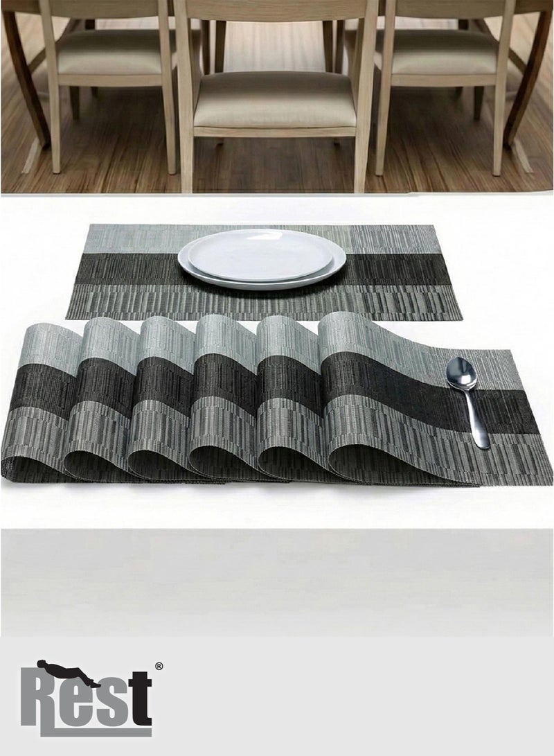 REST Placemats Set of 6 Heat Resistant Place Mats Washable PVC Table Mats Woven Vinyl Plastic Placemats for Dining Table Non-Slip Stain Resistant Kitchen Table Placemats Easy to Clean Silver - Image 3