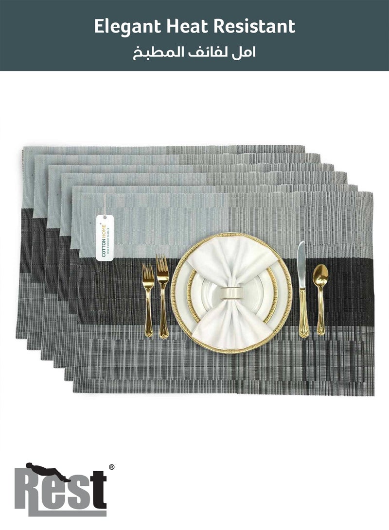 REST Placemats Set of 6 Heat Resistant Place Mats Washable PVC Table Mats Woven Vinyl Plastic Placemats for Dining Table Non-Slip Stain Resistant Kitchen Table Placemats Easy to Clean Silver - Image 2