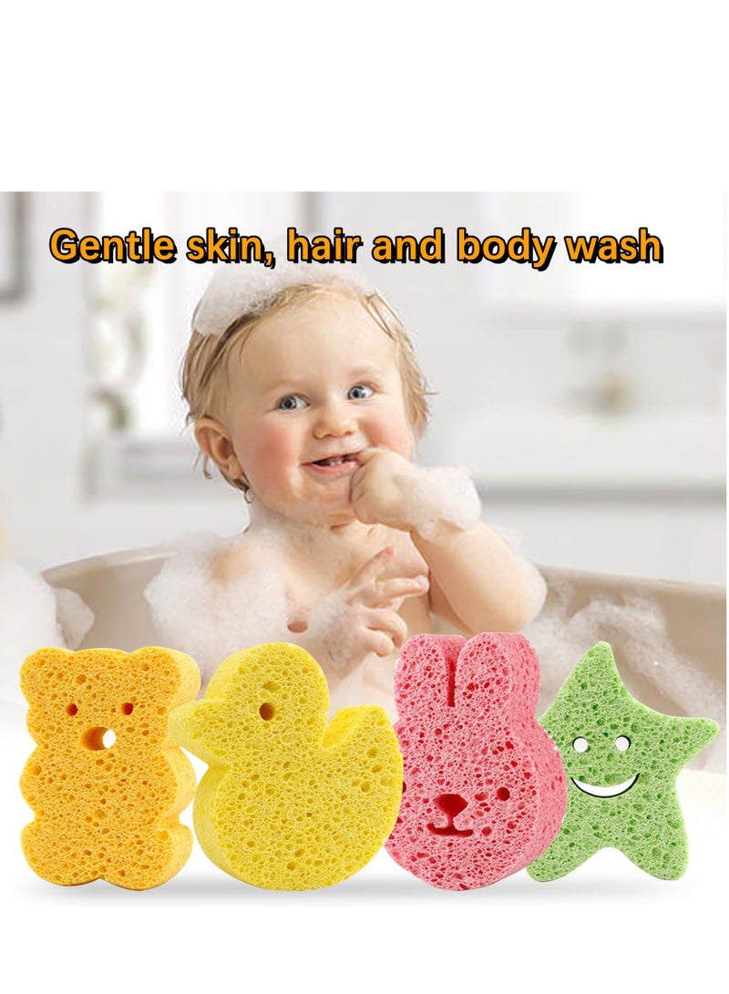 إسكدنيا 4 عبوات من إسفنجات الاستحمام الفاخرة ، إسفنجة استحمام من الفوم للاستحمام ، فرشاة استحمام من القطن الناعم ، منشفة فرك للأطفال الرضع حديثي الولادة رائعة للبشرة الحساسة (مجموعة من 4) - Image 5