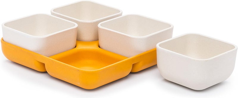 Bamboozle Bamboozle Bamboo Multi Server 4 Bowls and 1 Tray Mustard  - Image 1