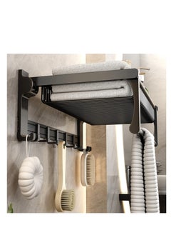 SYOSI Towel Rack for Bathroom Storage Wall Mounted Foldable Shelf with Bar Hooks No Assembly Required 24Inch Black  - Image 1