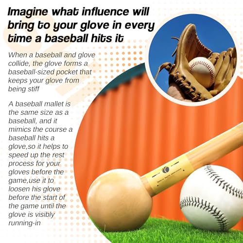 Shinelingee Baseball Hammer, Baseball Softball Glove Mallet, One-Piece Mallet, Baseball Glove Shaping Hammer with 2Pcs Baseball Lock, Glove Mallet 12inch 11inch - Image 4