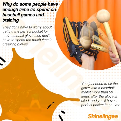 Shinelingee Baseball Hammer, Baseball Softball Glove Mallet, One-Piece Mallet, Baseball Glove Shaping Hammer with 2Pcs Baseball Lock, Glove Mallet 12inch 11inch - Image 3