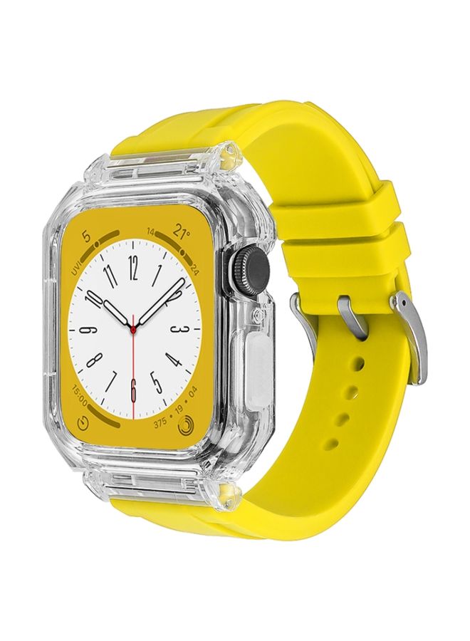 BURAQ Protective Cover Crystal Clear Polycarbonate Case Silicone Watch Band For Apple Watch Series 8&7 45mm / SE 2&6&SE&5&4 44mm / 3&2&1 42mm(Yellow)