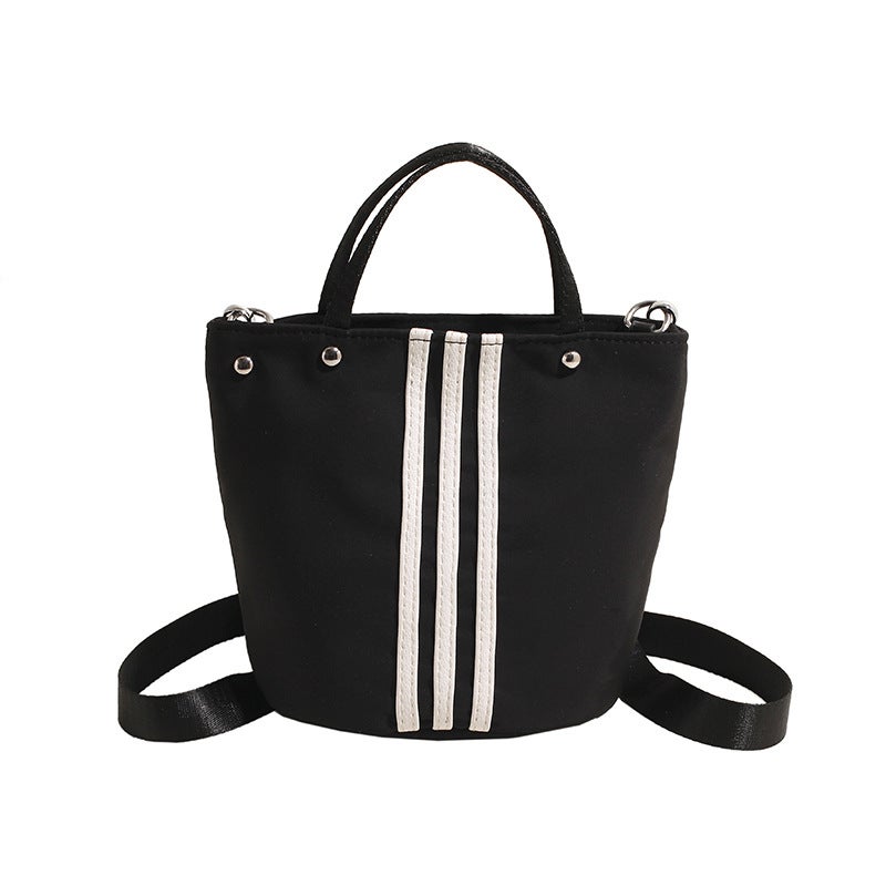 Spring And Canvas Portable Bucket Bag Simple Textured All-Match Commuter Bag Striped Design Casual Crossbody Bag - Image 1