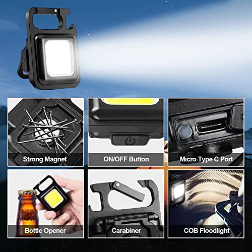 Oblivion Led Mini Cob Keychain and Magentic Flashlight | Type C USB Rechargeable COB Keychain Flashlight | Portable & Folding 4 Light Modes Bracket, Bottle Opener and Magnet Base Walking Camping (1PC) - Image 2