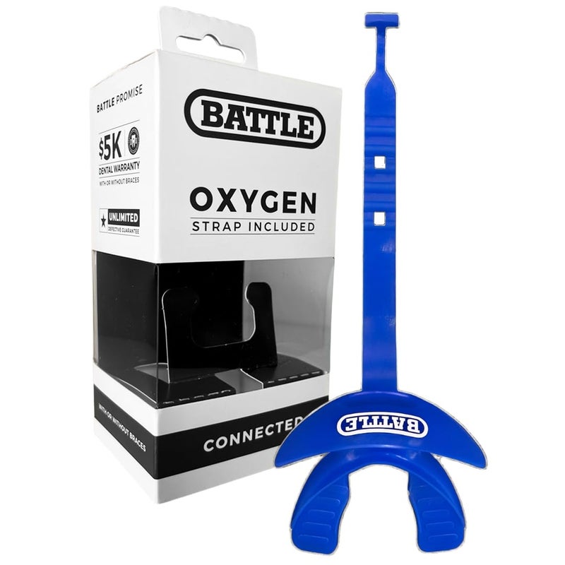 Battle Oxygen Lip Protector Mouth Guard with Connected Strap, Football and Sports Gear, Maximum Oxygen Supply, Mouthpiece Fits With or Without Braces - One Size, Royal Blue - Image 1
