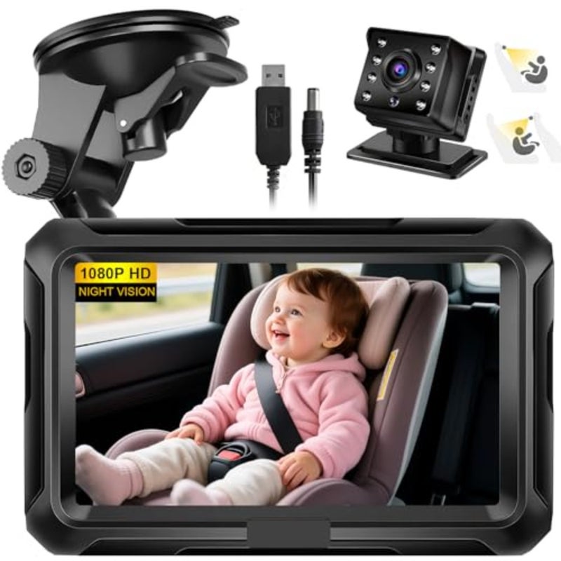 Baby Car Camera, 4.3" Hd 1080P, Mirror, 360 ° Rotation Night Vision Monitor With Safety Mirror Camera For Rear Facing 5 Mins Easy Installation - Image 1