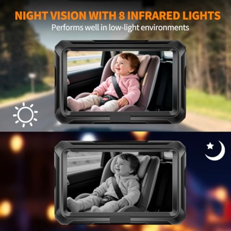 Baby Car Camera, 4.3" Hd 1080P, Mirror, 360 ° Rotation Night Vision Monitor With Safety Mirror Camera For Rear Facing 5 Mins Easy Installation - Image 3