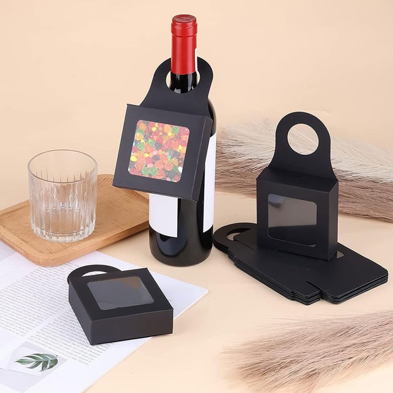 Beavorty 25pcs Black Square Wine Bottle Boxes with Window Paper Wine Storage Holder for Party and Event Packaging - Image 4
