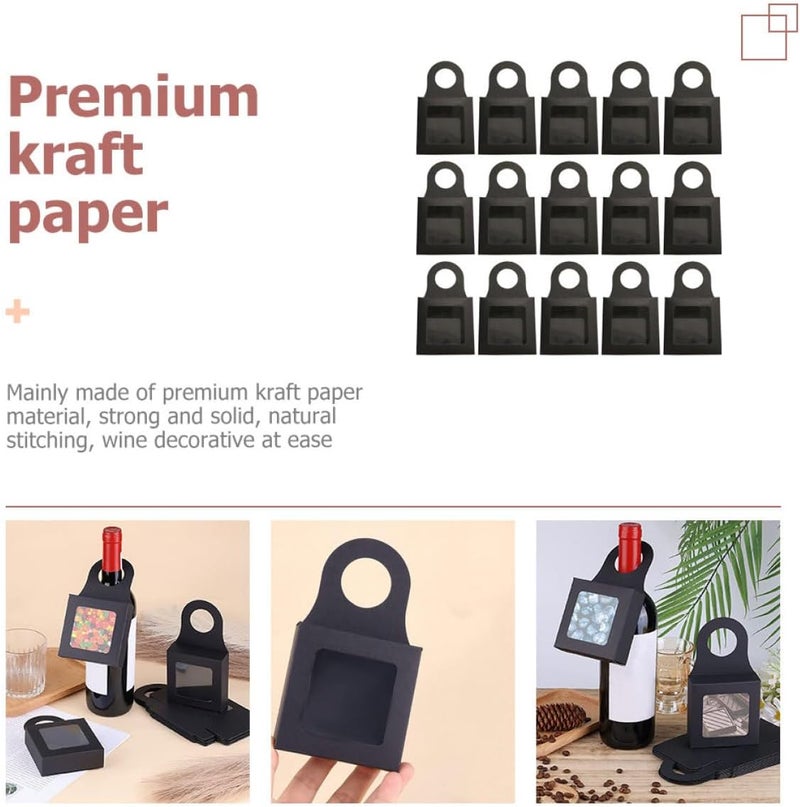 Beavorty 25pcs Black Square Wine Bottle Boxes with Window Paper Wine Storage Holder for Party and Event Packaging - Image 3