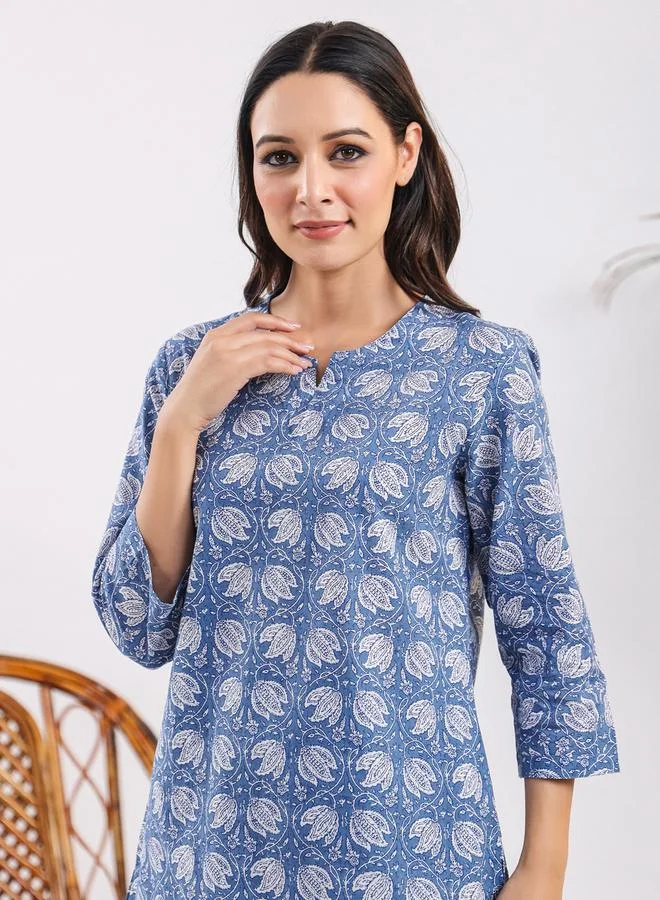 sanskrutihomes Sanskrutihomes Women All-Over Printed Pure Cotton Top and Pyjama Set