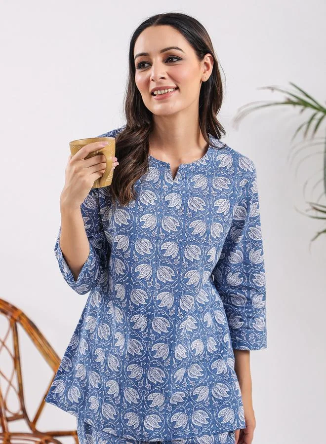 sanskrutihomes Sanskrutihomes Women All-Over Printed Pure Cotton Top and Pyjama Set